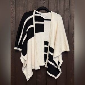 Brochu Walker Womens Alpaca/Acrylic/Wool Sweater Poncho Cardigan OS Black/White